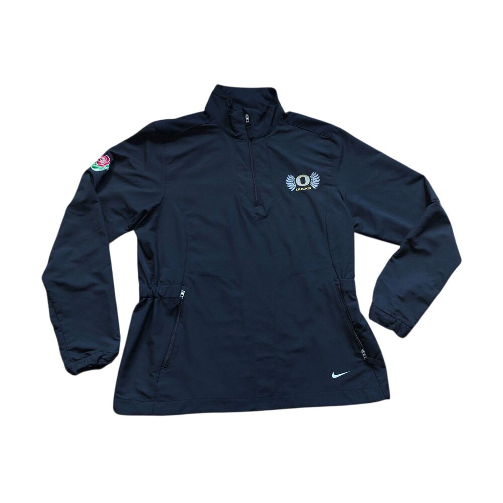 Nike Golf Women’s Med Oregon Ducks 1/4 Zip Black Lightweight Jacket Rose Bowl